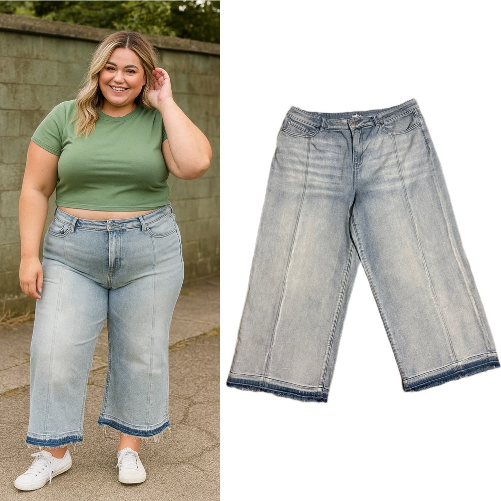 Soho High Waist Wide Leg‎ Crop Jeans Light Wash Frayed Hem Women's Size 16